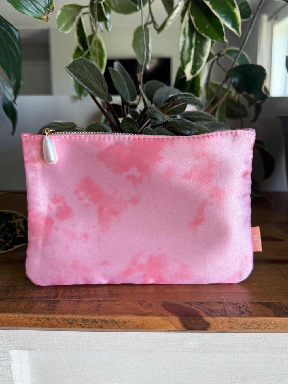 Pink Tie-Dye Satin Zip Pouch